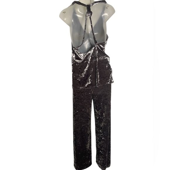 Zara Crushed Velvet 2-Piece Set Halter Top & Flare Pants Silver Lounge Size XS - Picture 7 of 8